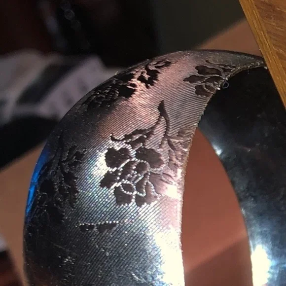 Vintage Etched Rose Floral Wide Metal Cuff Bracelet - Picture 6 of 13